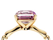 Solitaire Engagement Ring Setting for Fancy Pink Asscher Cut Center with Bamboo Band and Prong Head in Yellow Gold