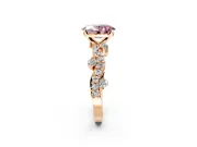 Solitaire Engagement Ring Setting for Fancy Pink Oval Center with Bar-Station Pave Twist and Prong Head in Rose Gold