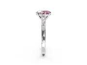 3 Stone Engagement Ring Setting for Fancy Pink Oval Center with Tapered Baguettes, Plain Band and Prong Head in Sterling Silver
