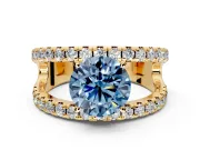 Solitaire Engagement Ring Setting for Fancy Blue Round Cut Center with Wide-Open Split Shank and Prong Head in Yellow Gold