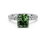 Solitaire Engagement Ring Setting for Fancy Green Radiant Cut Center with Shared-Prong Accents and Prong Head in Platinum