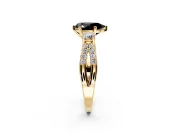 3 Stone Engagement Ring Setting for Fancy Black Pear-Shaped Center with Pave Split Shank and Prong Head in Yellow Gold