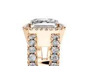 Halo Engagement Ring Setting for Asscher Cut Center with Wide-Open Pave Split Shank and Prong Head in Rose Gold