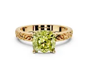 Solitaire Engagement Ring Setting for Fancy Yellow Cushion Cut Center with Scrollwork Band and Prong Head in Yellow Gold