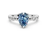 Solitaire Engagement Ring Setting for Fancy Blue Pear-Shaped Center with Beaded Bezel Station Band and Prong Head in Platinum