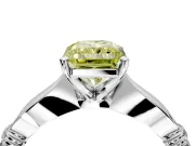 Solitaire Engagement Ring Setting for Fancy Yellow Radiant Cut Center with Carved Leaf Shoulders and Prong Head in Platinum