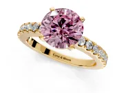 Solitaire Engagement Ring Setting for Fancy Pink Round Cut Center with Single Row Accent Band and Prong Head in Yellow Gold
