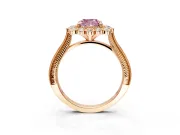 Milgrain Halo Engagement Ring Setting for Fancy Pink Cushion Cut Center with Bezel Point Accents and Prong Head in Rose Gold