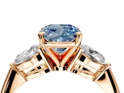3 Stone Engagement Ring Setting for Fancy Blue Cushion Cut Center with Large Pear-Shaped Accents and Prong Head in Rose Gold