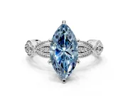 Solitaire Engagement Ring Setting for Fancy Blue Marquise Center with Marquise Panel Band and Prong Head in Sterling Silver