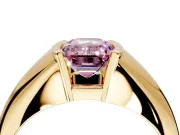 Tension Engagement Ring Setting for Fancy Pink Emerald Cut Center with Wide Tapered Band and Tension Head in Yellow Gold