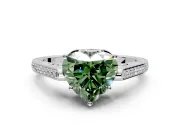 Cathedral Engagement Ring Setting for Fancy Green Heart-Shaped Center with Antique-Style Pave Band and Prong Head in Sterling Silver