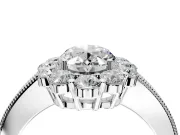 Halo Engagement Ring Setting for Oval Center with Milgrain Channel Band and Prong Head in Platinum