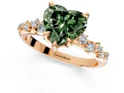 Solitaire Engagement Ring Setting for Fancy Green Heart-Shaped Center with Trailing Leaf Accent Band and Prong Head in Rose Gold