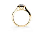 Halo Engagement Ring Setting for Emerald Cut Center with Pave Accents, Heart Basket and Prong Head in Yellow Gold