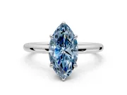 Hidden Halo Engagement Ring Setting for Fancy Blue Marquise Center with Thin Rounded Band and Prong Head in Sterling Silver