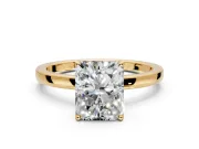 Solitaire Engagement Ring Setting for Radiant Cut Center with Thin Rounded Plain Band and Prong Head in Yellow Gold