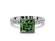 Open Basket Engagement Ring Setting for Fancy Green Princess Cut Center with Pave Band and Prong Head in Platinum