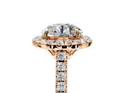 Halo Engagement Ring Setting for Round Cut Center with Raised Halo, Pave Band and Prong Head in Rose Gold