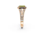 Halo Engagement Ring Setting for Fancy Yellow Emerald Cut Center with Narrow Pave Split Shank and Prong Head in Rose Gold