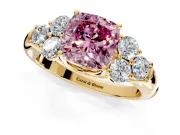 Cluster Engagement Ring Setting for Fancy Pink Cushion Cut Center with Round Cut Accent Frame and Prong Head in Yellow Gold