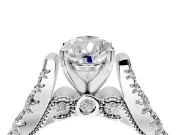 Solitaire Engagement Ring Setting for Pear-Shaped Center with Pave Cathedral Shoulders and Prong Head in Platinum