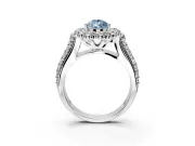 Large Accent Halo Engagement Ring Setting for Fancy Blue Pear-Shaped Center with Pave Split Shank and Prong Head in Sterling Silver