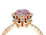 Halo Engagement Ring Setting for Fancy Pink Cushion Cut Center with Openwork Halo, Pave Band and Prong Head in Rose Gold