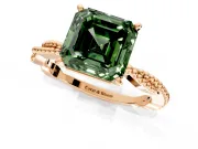 Solitaire Engagement Ring Setting for Fancy Green Asscher Cut Center with Twist Band and Bead Prong Head in Rose Gold