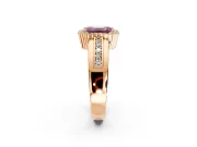 Halo Engagement Ring Setting for Fancy Pink Emerald Cut Center with Wide Band, Inlaid Accent Row and Prong Head in Rose Gold