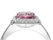 Halo Engagement Ring Setting for Fancy Pink Princess Cut Center with Plain Tapered Band and Prong Head in White Gold