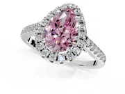 Halo Engagement Ring Setting for Fancy Pink Pear-Shaped Center with Raised Halo, Pave Band and Prong Head in Sterling Silver