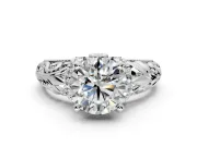 Solitaire Engagement Ring Setting for Round Cut Center with Filigree Accent Basket and Prong Head in Sterling Silver