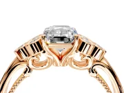 Cluster Engagement Ring Setting for Emerald Cut Center with Bezel Accent Clusters and Prong Head in Rose Gold