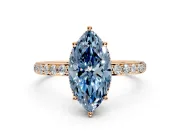 Hidden Halo Engagement Ring Setting for Fancy Blue Marquise Center with Pave Band and Prong Head in Rose Gold