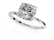 Solitaire Engagement Ring Setting for Cushion Cut Center with Straight Thin Band and Prong Head in Sterling Silver