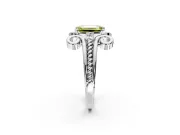 Solitaire Engagement Ring Setting for Fancy Yellow Emerald Cut Center with Twisted Band and Scroll Prong Head in Sterling Silver