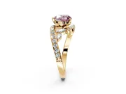 Solitaire Engagement Ring Setting for Fancy Pink Heart-Shaped Center with Pave Bypass Twist Band and Prong Head in Yellow Gold
