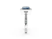 Halo Engagement Ring Setting for Fancy Blue Princess Cut Center with Milgrain Rim, Pave Band and Prong Head in Sterling Silver