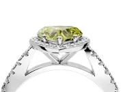 Halo Engagement Ring Setting for Fancy Yellow Heart-Shaped Center with Full Pave Band and Prong Head in White Gold