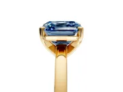 Solitaire Engagement Ring Setting for Fancy Blue Asscher Cut Center with Basket Rail and Prong Head in Yellow Gold
