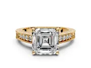 Engraved Engagement Ring Setting for Asscher Cut Center with Milgrain Pave Band and Prong Head in Yellow Gold
