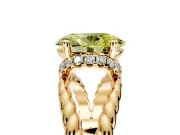 Halo Engagement Ring Setting for Fancy Yellow Oval Center with Rope Twist Split Shank and Prong Head in Yellow Gold