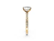 Solitaire Engagement Ring Setting for Radiant Cut Center with Fine Pave Band and Prong Head in Yellow Gold