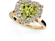 Single Halo Engagement Ring Setting for Fancy Yellow Heart-Shaped Center with Corner Claws, Plain Band and Prong Head in Yellow Gold