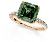 Solitaire Engagement Ring Setting for Fancy Green Asscher Cut Center with Fine Pave Band and Prong Head in Rose Gold