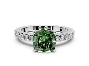 Solitaire Engagement Ring Setting for Fancy Green Cushion Cut Center with Single Row Accent Band and Prong Head in Sterling Silver