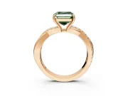 Crossover Engagement Ring Setting for Fancy Green Asscher Cut Center with Pave and Plain Strands and Prong Head in Rose Gold