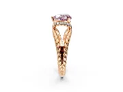 Halo Engagement Ring Setting for Fancy Pink Heart-Shaped Center with Rope Twist Split Shank and Prong Head in Rose Gold