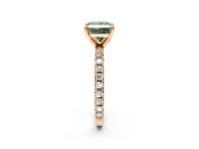 Solitaire Engagement Ring Setting for Fancy Green Princess Cut Center with Fine Pave Band and Claw Prong Head in Rose Gold